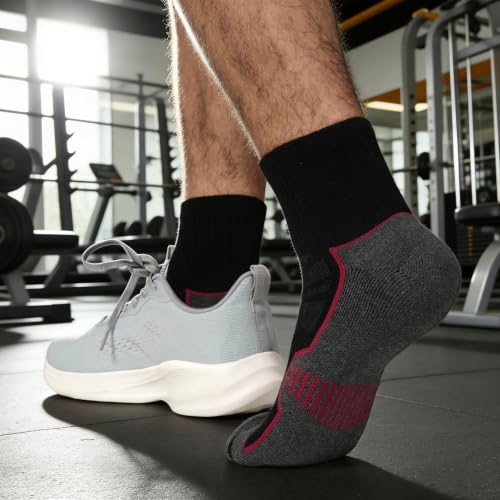 Men's Cushioned Ankle Socks, Athletic Running Gym Socks 6 Pairs - color: 6 Pairs Black, size: 8-10