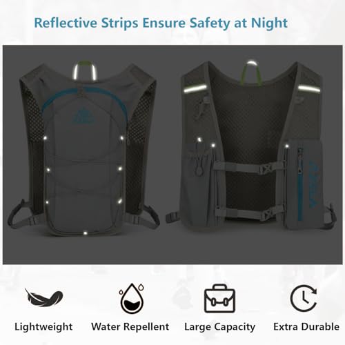 JEELAD Hydration Backpack Lightweight Vest for Hiking Trail Running Gear Cycling Marathon for Women Men - color: B - Grey (7L) - with 1.5L PEVA Water Bladder