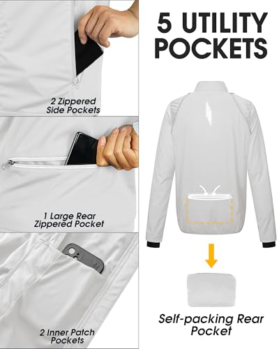 33,000ft Men's Packable Cycling Jacket Waterproof Running Vest Outerwear - color: Cool Gray, size: XX-Large