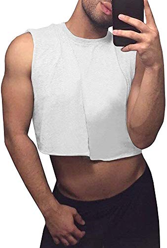 Mens Cropped Tank Top Lightweight Vest Sleeveless Hot Shirts - color: White, size: X-Large