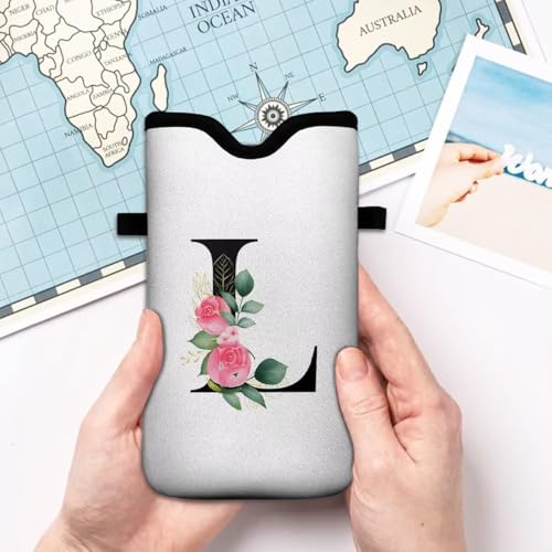 Cell Phone Sleeves Bag Case Crossbody Neoprene Holder Lanyard Phone Pouch for Women Men 7.5 X 4.5 Inches - Letter_L - color: Letter_L