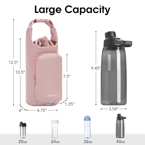 Ceneda Water Bottle Carrier Bag with Phone Pocket 32oz 40oz Tumbler Insulated Water Bottle Holder with Adjustable Shoulder Strap Carrier Sling Bag (Pink) - color: Pink