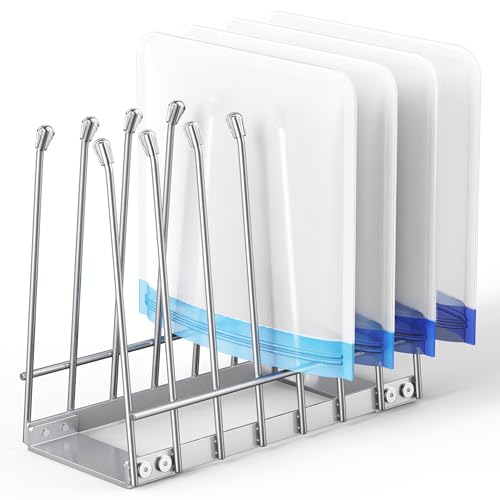 Bag Drying Rack Organizer, Metal Stand for Reusable Ziplock & Silicone Storage Bags, Rustproof Kitchen Dryer，Silver - color: Silver
