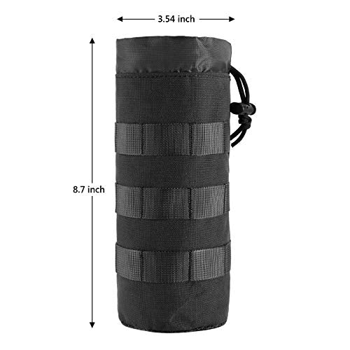 FRTKK Tactical MOLLE Water Bottle Pouch with Drawstring Open Top & Mesh Bottom, Military Water Bottle Holder Bag Sports Travel Hydration Carrier - color: Black-1 pack