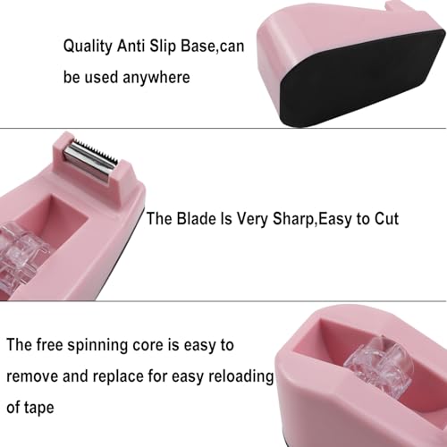 1Pcs Desktop Tape Dispenser,Adhesive Roll Holder with Weighted Nonskid Base,Office Tape Dispensers for School, Office and Home (Pink) - color: Pink