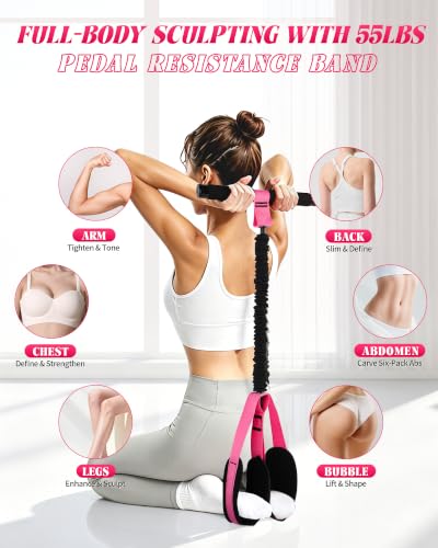 Pedal Resistance Bands with Handles, 2026 Upgraded 55LBS Exercise Bands - color: Pink