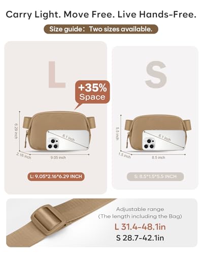 Pritent Fanny Packs for Women Crossbody Belt Bag With Zipper Back Pocket - color: Khaki, size: Large