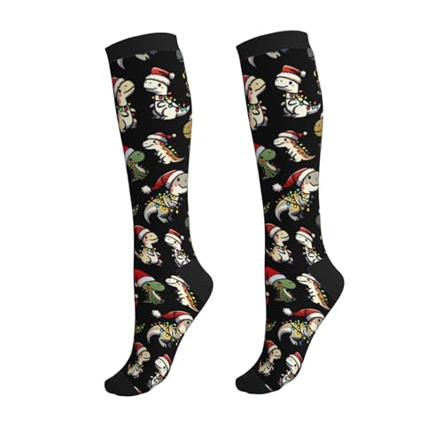 Compression Socks Circulation 15-20 Mmhg Knee High - color: Christmas Dinosaurs