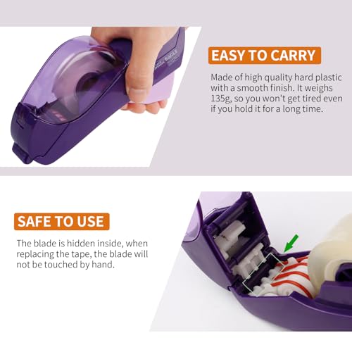 Eagle Automatic Tape Dispenser, Tape Gun, Single Handheld Design, Free 1 Roll of 0.5 Inch (12 mm) and 1 Roll of 0.75 Inch (19 mm) Tapes (Purple) - color: Purple
