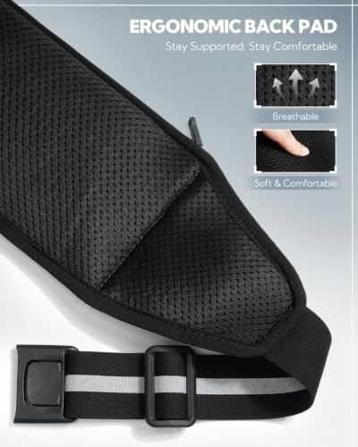 WATERFLY Running Belt Slim Breathable Back Pad 4-Pocket Runners Pouch - color: Black, size: Large