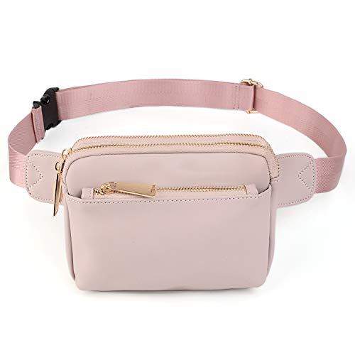 UTO Fanny Pack Crossbody Belt Purse Chest Waist Hip Travel Hiking Bumbag - color: 0759 PU Leather Light Pink