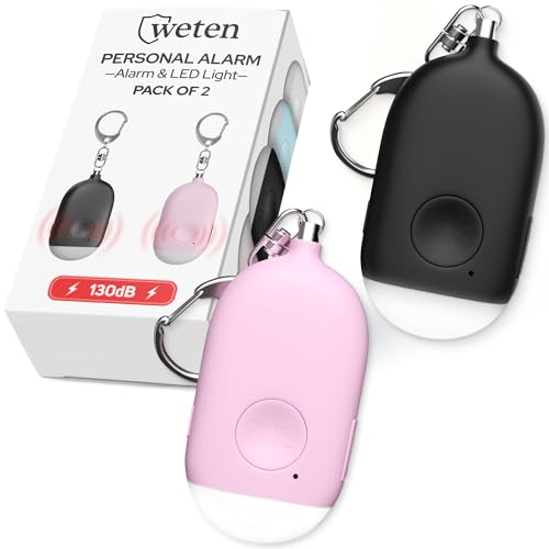 Weten Rechargeable Personal Alarm Keychain - 130dB Siren & LED Light - 2 Pack Personal Safety Alert for Women to Carry - Panic Button Alarm for Security - Rape Whistle for Self Defense (Black&Pink) - color: H - Black&Pink