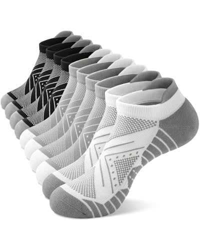 Womens Compression Ankle Crew Socks, Breathable Cushioned Socks - color: Gray White Black, size: 9-11