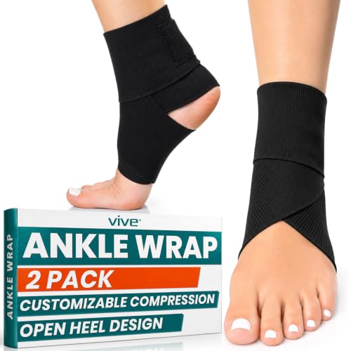 Vive Ankle Wrap (2 Pack) - Strap Heel Brace Stabilizer for Sprained Foot - color: Black