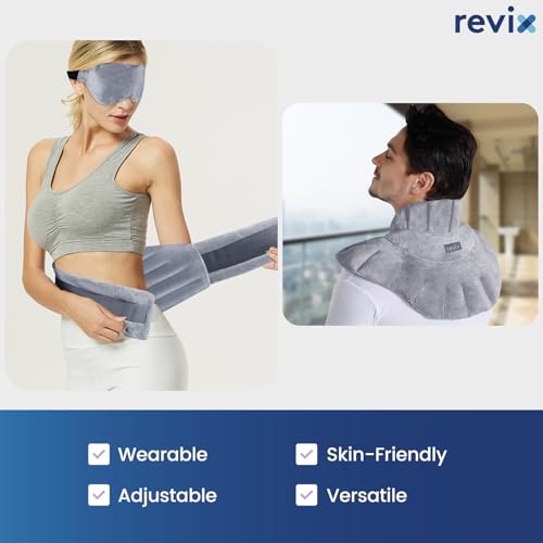 REVIX Microwave Heating Pad Set, Moist Heat Neck Shoulder Wrap & Eye Mask - color: Gray