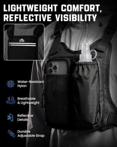Zelvot Running Vest with 500ml Soft Flask, Chest Pack with Phone Pouch - color: Black