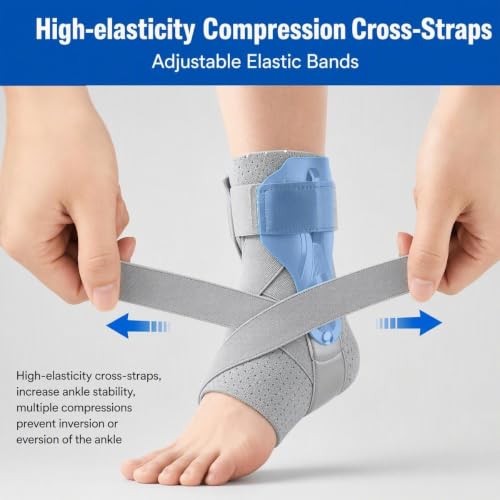 Ankle Stabilizer Brace with Side Support - Layered Compression Knit,Adjustable Cross Straps,Removable on Both Sides,Moisture-Wicking Fabric - size: X-Large