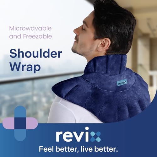 REVIX Microwavable Heating Pad for Neck Shoulders & Back, Moist Heat, Navy - color: Navy