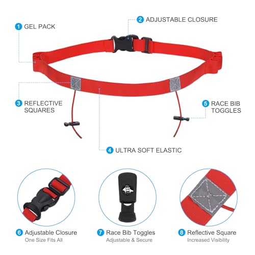 PATIKIL Elastic Triathlon Running Belt, 2 Pack Adjustable Race Number Belt Race Belt Bib Holder with 6 Energy Gel Loops for Marathons Racing Cycling, Red - color: Red