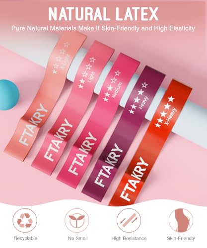Resistance Bands for Working Out, Exercise Bands with 5 Resistance Levels, Natural Latex Resistance Bands Designed for Home Fitness, Strength Training and Flexibility Exercises - color: Pink