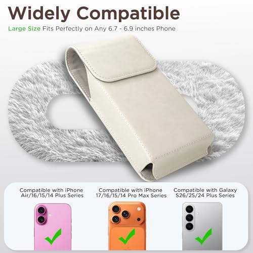 for Phone Pouch Holster Belt Case, Premium Leather Pouch with Belt Clip Phone Holster Belt Case (White, Large) - color: White, size: Large