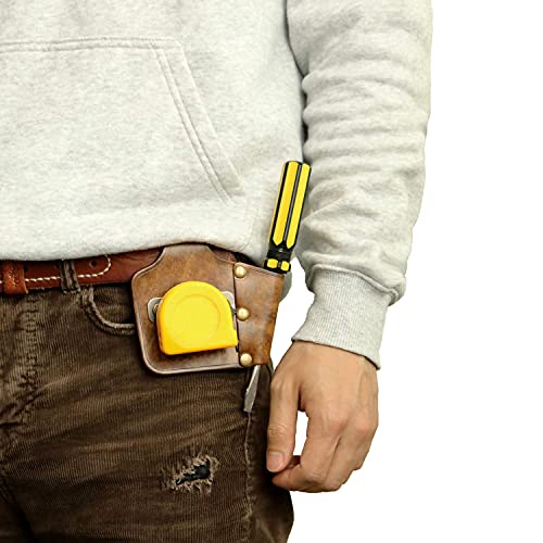 2 in 1 Leather Tool Holster-Measuring Tape Hanger Clip Screwdriver Holder
