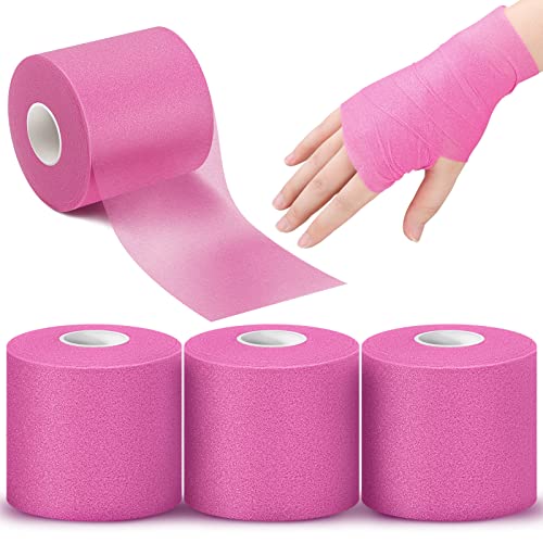 BBTO 3 Rolls Pre Wrap Tape 2.75 Inch x 90 Yards Athletic Foam Underwrap Sports Pre Headbands for Hair Ankle Wrists Knees Sports(Pink) - color: Pink