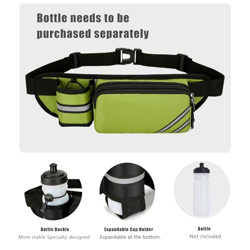 Fanny Pack with Water Bottle Holder for Men Women – Large Hiking Fanny Pack with Adjustable Strap Belt for Cycling Hiking Dog Walking Outdoor, Water Resistant Pack Green(Bottle Not Included) - color: Green