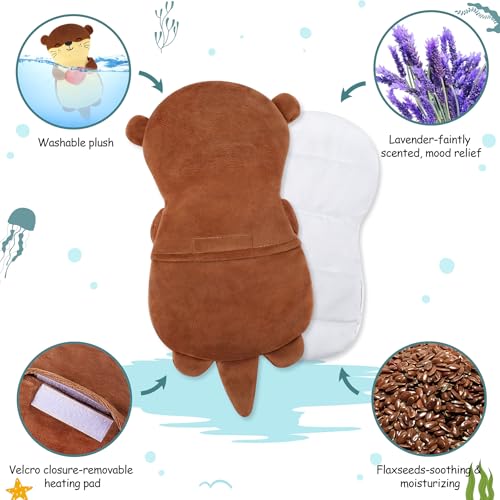 Otter with Heart Microwavable Heating Pad for Period Cramps Pain Relief - style: Otter hold heart