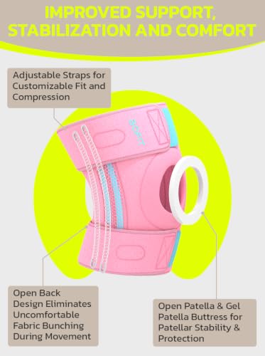 AOFIT Adjustable Knee Brace Metal Springs & Anti-Slip for Sports Pink XXL - color: Pink-XXL