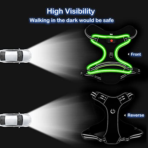 Light Up Dog Harness, Rechargeable LED Dog Vest for Night Walking - color: Black-Green, size: XS