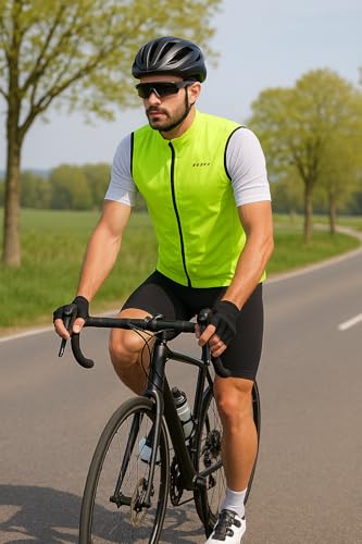 qualidyne Men's Windproof Cycling Vest, Full-Zip, 3 Rear Pockets - color: Yellow, size: X-Large