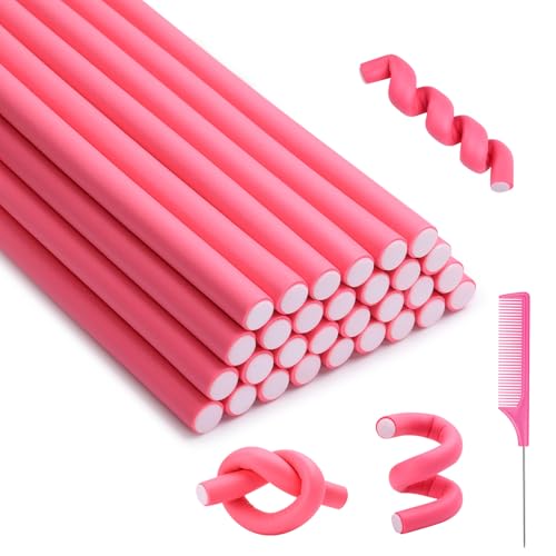Selizo 30Pcs 9.45"x0.55" Flexible Hair Rollers, Foam Curlers for Short, Medium and Long Hair, No Heat Curlers, Hair Rods - Pink(Diameter 0.55') - color: Pink(Diameter 0.55")