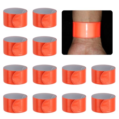 PATIKIL 22cm/8.7in Reflective Bands, 12pcs Reflective Arm Bands Straps Wrist Reflective Running Gear Safety Reflective Straps Bracelets High Visibility for Night Walking Bicycle - color: Orange