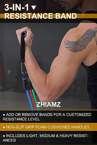Resistance Bands with Handles, Exercise Bands with Handles, Door Anchor - color: 3-in-1 Band-90lbs