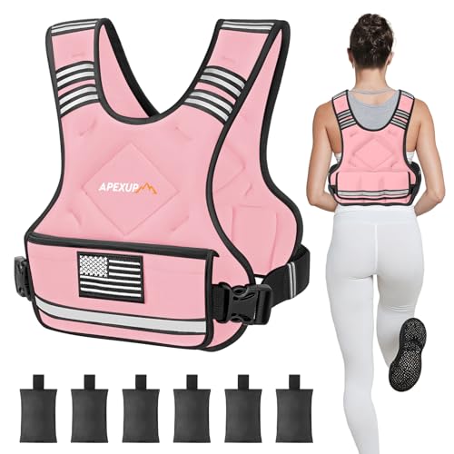 APEXUP Adjustable Weighted Vest, 4-10lb/12-18lb/20-32lb Vest with 6 Ironsand Weights and Large Pocket, Weight Vest for Men Women Strength Training, Running, Walking - color: Pastel Pink, size: 12-18lbs