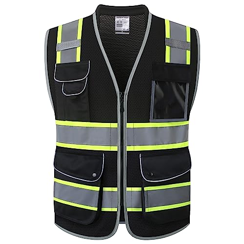 JKSafety Hi Vis Safety Vest for Men Women Cushioned Collar JK101 Black M - color: Jk101-black, size: Medium