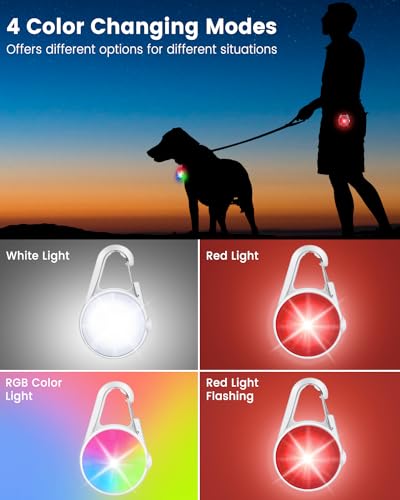 2 Pack Dog Collar Light, 4 Modes Clip On Dog Lights for Night Walking, Glow in the Dark LED Pet Collar Charm, Rechargeable Pet Camping Essentials for Nighttime Running, Cycling, Hiking(White) - color: White