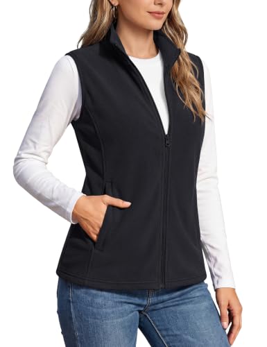 TACVASEN Women's Fleece Vest Outerwear Lightweight Sleeveless Zip Up Jacket - color: Black, size: XX-Large