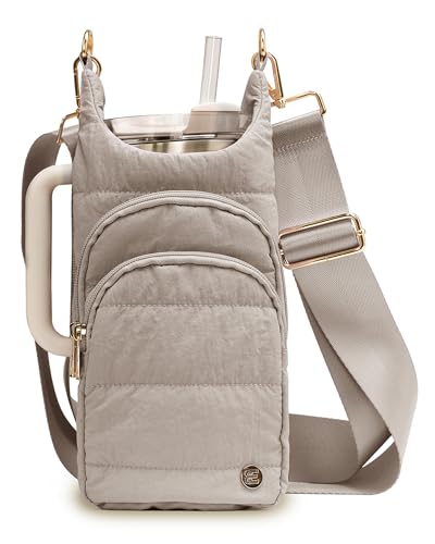 Water Bottle Holder with Strap 30/32 oz, Crossbody Water Bottle Carrier Bag - color: Mocha Brown