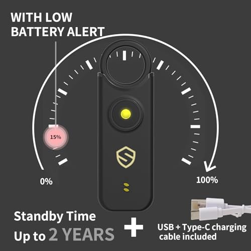Personal Alarm for Women, Men, Kids, Elderly, Self Defense - Designed by Women 140DB Extra Speakers Alarm with Strobe Light, Rechargeable, Safety Alarms and Premium Keychain (Carbon Black) - color: Black