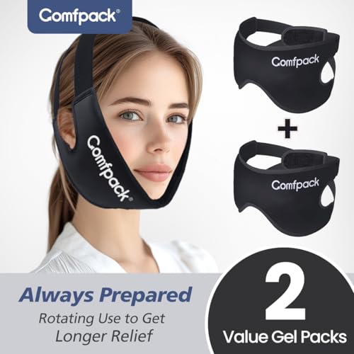 Comfpack Wisdom Teeth Ice Pack with Exposed Ear Design, 2PCS Large Face Ice Pack with Soft Plush for TMJ, Jaw Pain, Tonsillectomy, Oral Surgery, Face Swelling, Cosmetic Recovery - color: Black 2pack