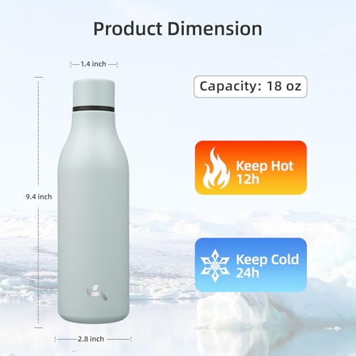 Konokyo 18 oz Insulated Stainless Steel Metal Water Bottle with Strap - color: Foggy Blue, size: 18 Ounces