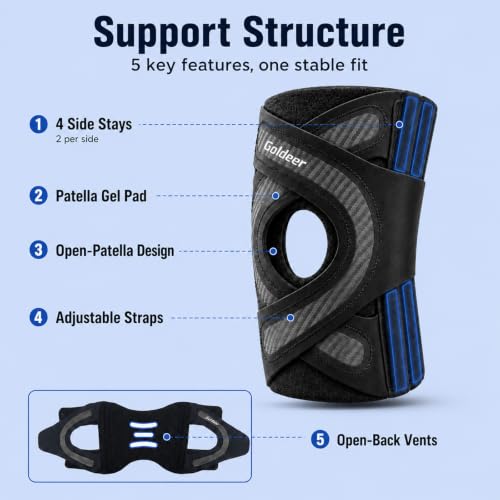 Knee Brace Support with Side Stabilizers for Knee Pain Relief,L - size: Large