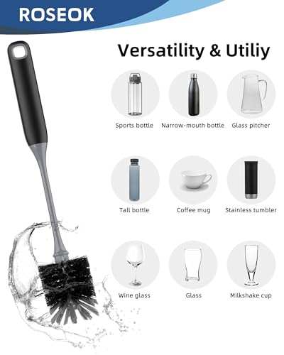 ROSEOK Bottle Brush, Water Bottle Brush, Flexible Bottle Brush, Cup Cleaner - color: Black