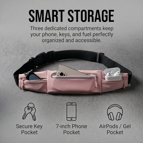 Running Belt for Women Men, Slim No-Bounce Waist Pack, Water Resistant Reflective Phone Holder Fits Phones up to 7.5 inch, Adjustable Fanny Pack for Running Jogging Hiking (Pink) - color: Pink