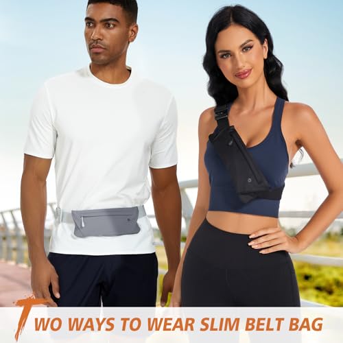 WHIPPY Slim Running Belt Fanny Pack for Women Men Elastic Runners Belt Waist Pouch Chest Bag Phone Holder Waist Pack for Running Hiking - color: 7-Dark Grey