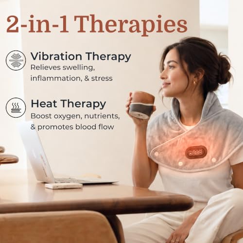 Callixe TheraWrap | Cordless Heating Pad for Neck, Shoulders, and Upper Back | Cervical Electric Massager with Instant Heat and Vibration for Pain Relief & Deep Relaxation | Ideal Gift for Mom & Dad
