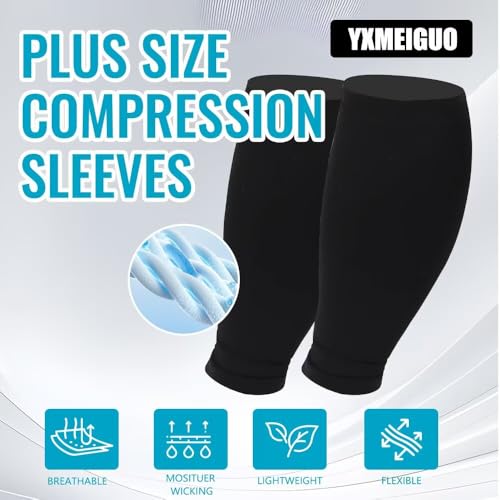 Plus Size Compression Sleeves Wide Calf for Women & Men 20-30 mmHg, 4XL - color: Black, size: XXXX-Large