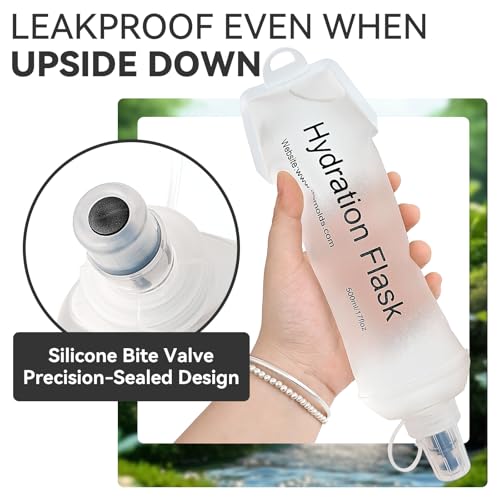 2 Pack 500ml Soft Flask, Shrink As You Drink Collapsible Water Bottles for Running Vest & Hydration Pack, BPA-Free Leak-Proof TPU Folding Bottle for Hiking Cycling Climbing Jogging-White - color: White